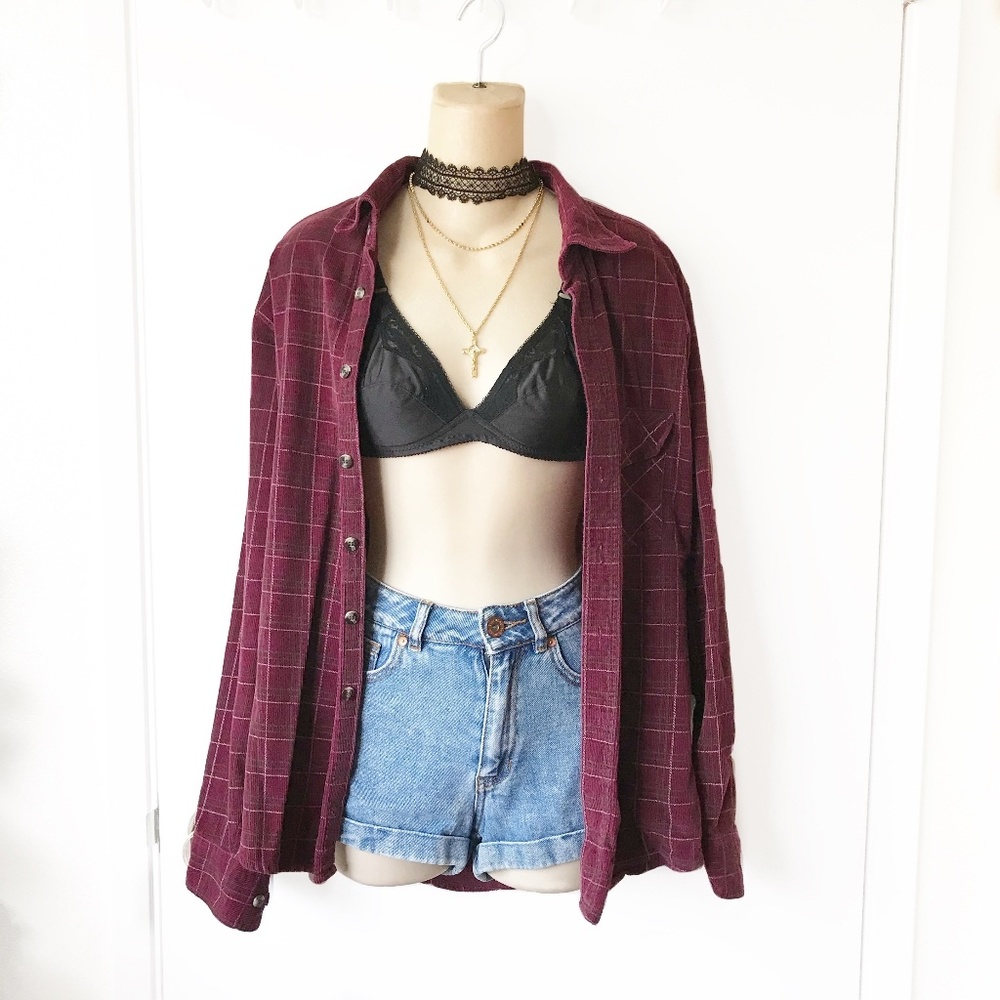Maroon Plaid Cordoroy Flannel